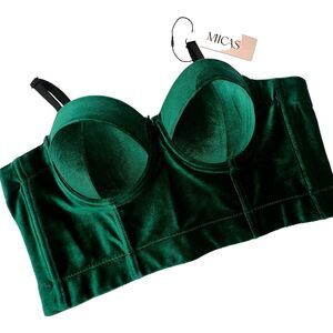 MICAS Velvet Bustier Emerald Green Corset Boning Special Occasion XL (Sz 8) NWT